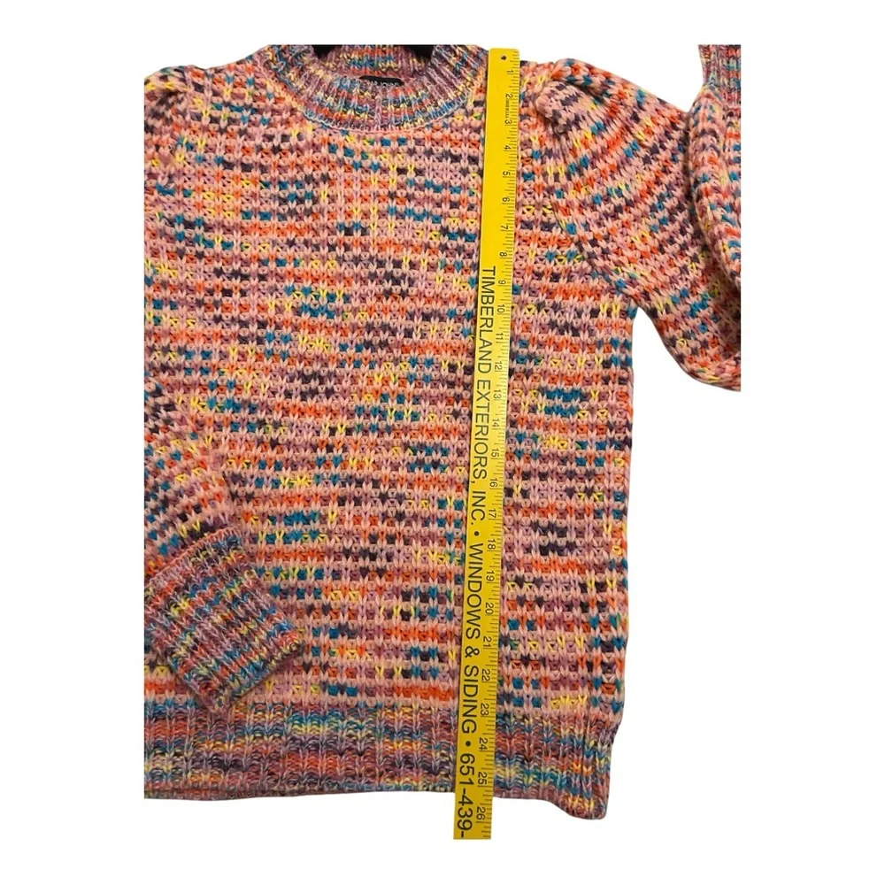 Anthropologie Dear John Womens Pullover Sweater Pink Multi Long Puff Sleeve Lrg